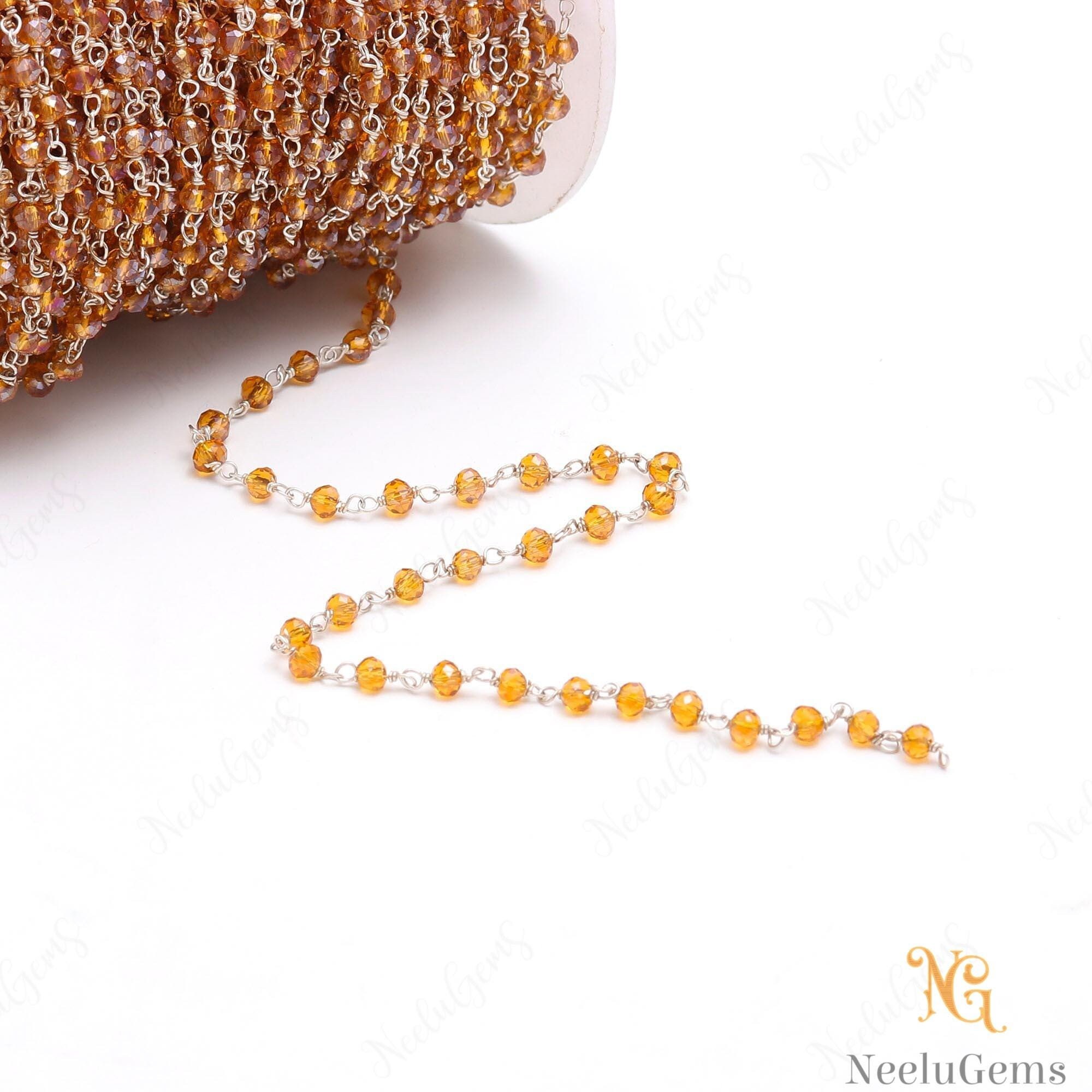 Beautiful Golden Citrine Hydro Rondelle Beads Chain,3 Mm Silver Plated Wire Wrap Microcut Beaded Chain,rosary Chain For Handmade Jewelry