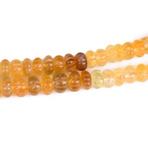 Citrine Carved Melon Beads, 6mm-7mm/9-11mm Citrine Pumpkin Shaped Gemstone Beads/Rondelles For Jewelry Making, 9 Inch Strand, GDS2280/2