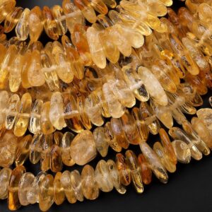 Large Natural Golden Yellow Citrine Freeform Rondelle Beads 15.5" Strand