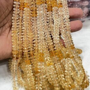 Natural Citrine Rondelle Beads, German Cut Gemstone Jewelry Making