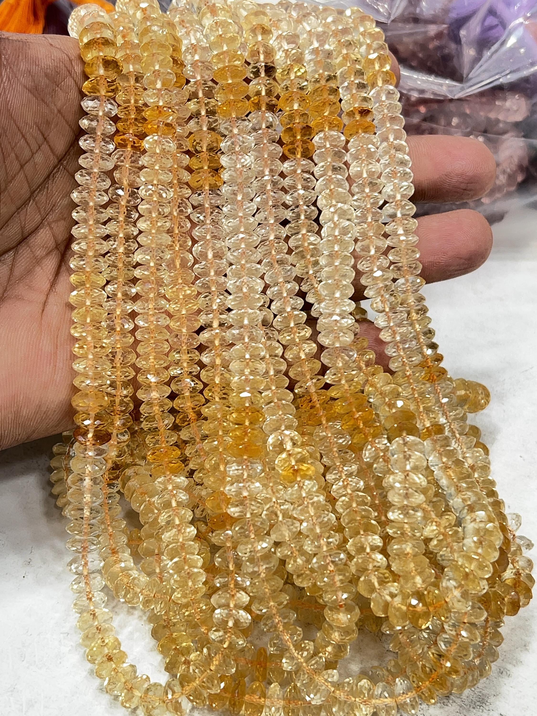Natural Citrine Rondelle Beads, German Cut Gemstone Jewelry Making