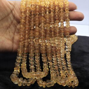Natural Citrine Smooth Rondelle Beads, 6.5-9 Mm Yellow Citrine Gemstone Beads, 16 Inch Plain Citrine Rondelle Beads Jewelry Making