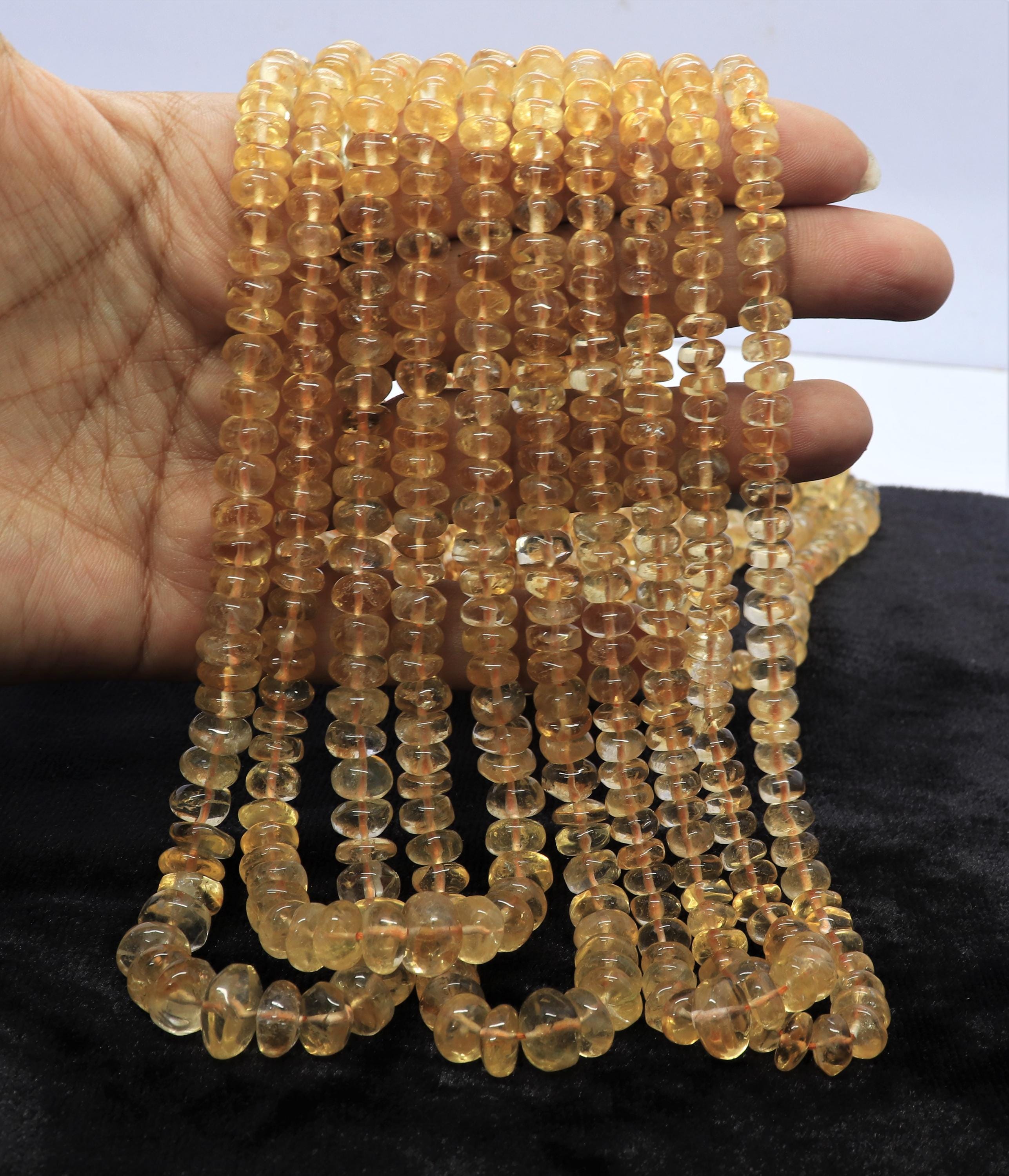 Natural Citrine Smooth Rondelle Beads, 6.5-9 Mm Yellow Citrine Gemstone Beads, 16 Inch Plain Citrine Rondelle Beads Jewelry Making