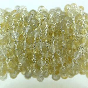 Sterling Silver Citrine Rosary Chain - Beaded Rondelle Chain (Sold Per Foot)
