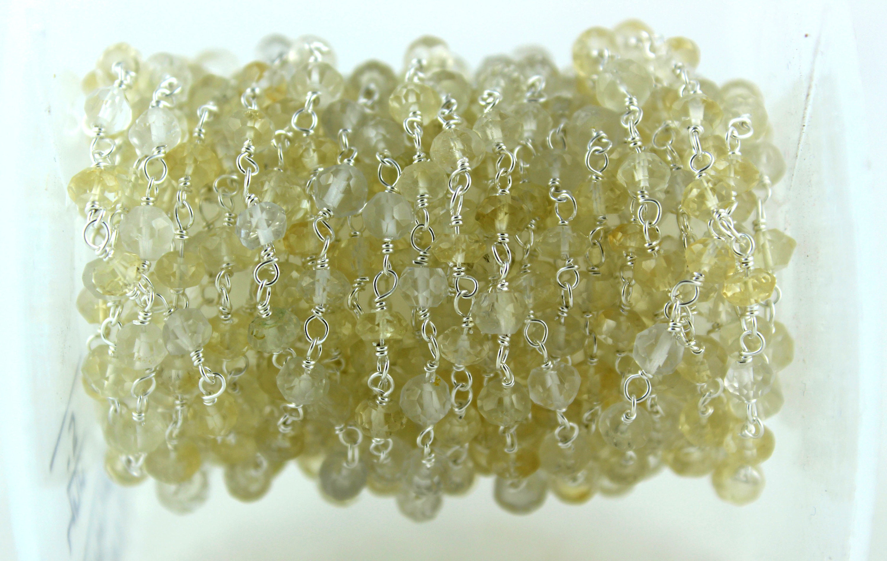 Sterling Silver Citrine Rosary Chain - Beaded Rondelle Chain (sold Per Foot)