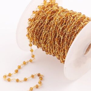Yellow Citrine Hydro 3,5,10,20 Feet Gold,silver Metal Plated Wire,3-3.25mm,faceted Rondelle Beaded Wire Wrapped Rosary Chain Jewelry Finding