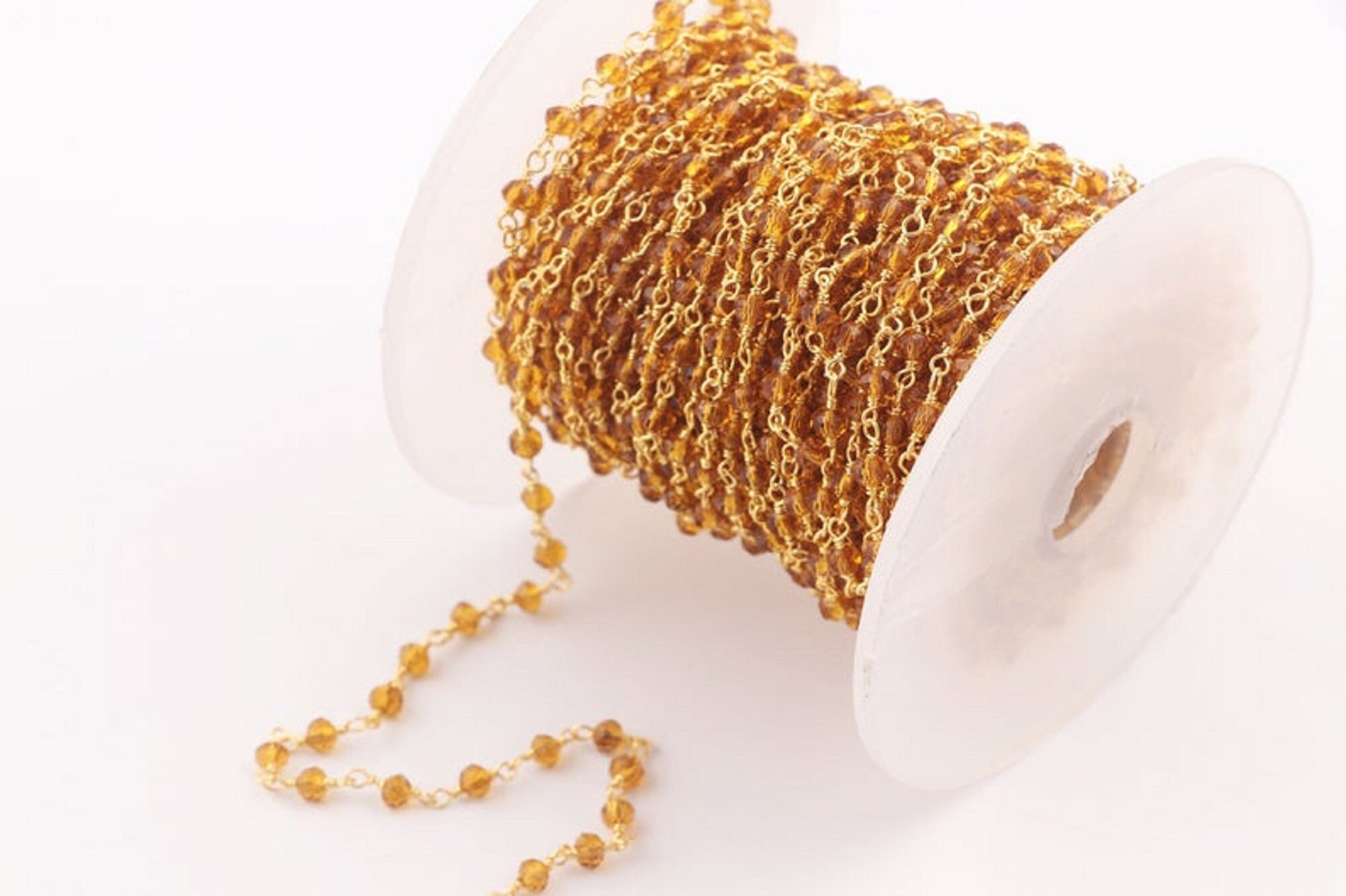 Yellow Citrine Hydro 3,5,10,20 Feet Gold,silver Metal Plated Wire,3-3.25mm,faceted Rondelle Beaded Wire Wrapped Rosary Chain Jewelry Finding