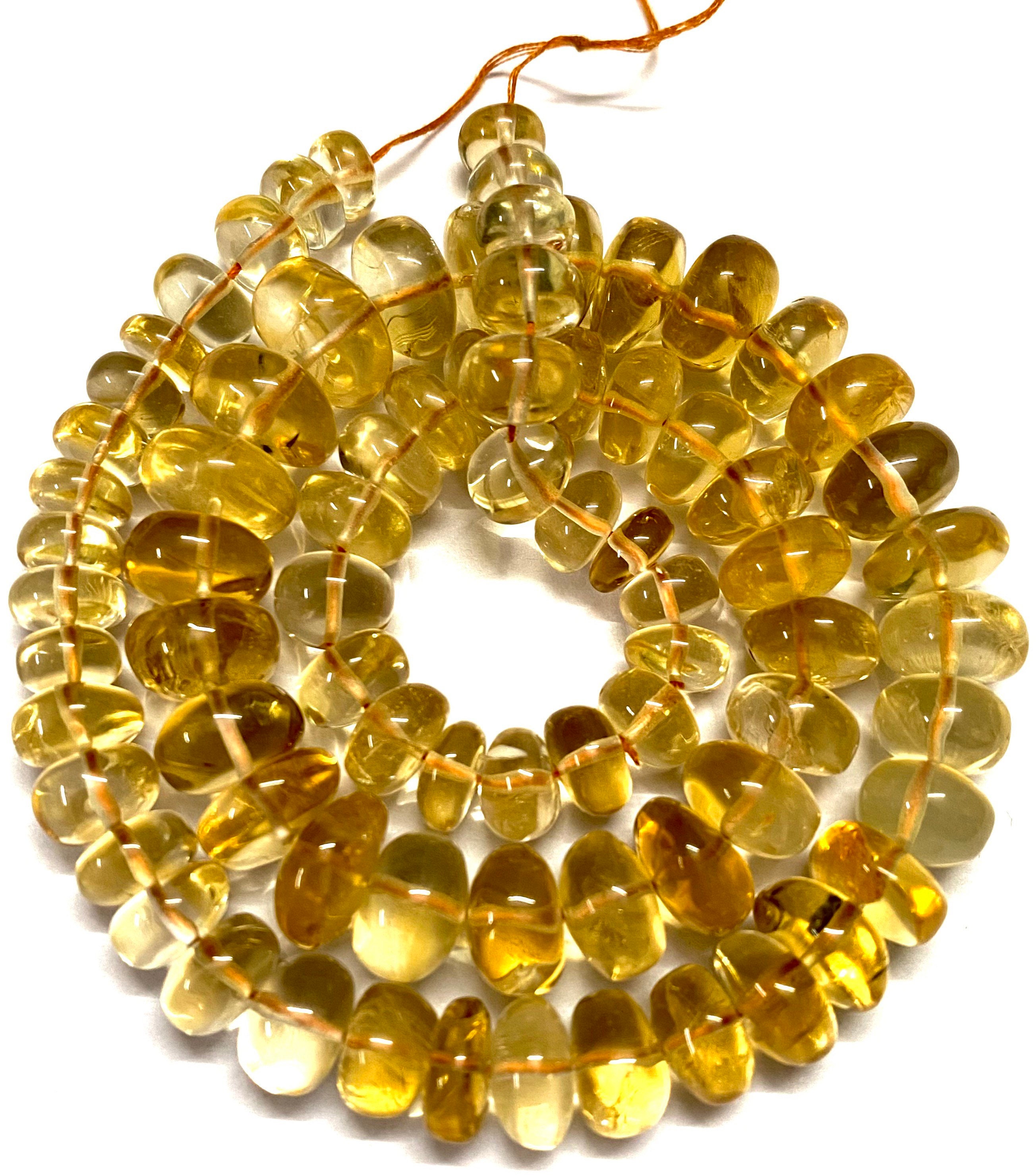Yellow Citrine Smooth Rondelle Beads Natural 7-10mm Citrine Gemstone Beads 16” Orange Citrine Rondelles Citrine Smooth Bead Citrine Beads