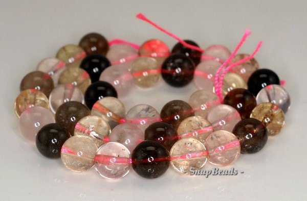 10mm Citrine Rose Smoky Mix Quartz Gemstone Round Loose Beads 7.5 Inch Half Strand (90191185-b27-548)
