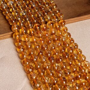 Yellow Citrine Beads Genuine Natural Round Gemstone Beads
