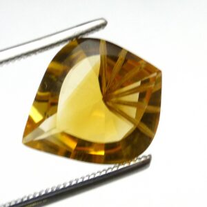 4.87 Carats Citrine Loose Gemstone Fantasy Cut Carved Back Bright Yellow 3d Brazilian Saffron Engagement Ring Cocktail Statement Wedding
