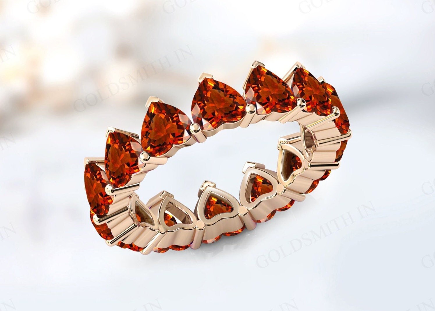 Art Deco Maderia Citrine Engagement Band For Women 925 Silver Citrine Band Vintage Full Eternity Band Heart Shaped Band  Anniversary Gift