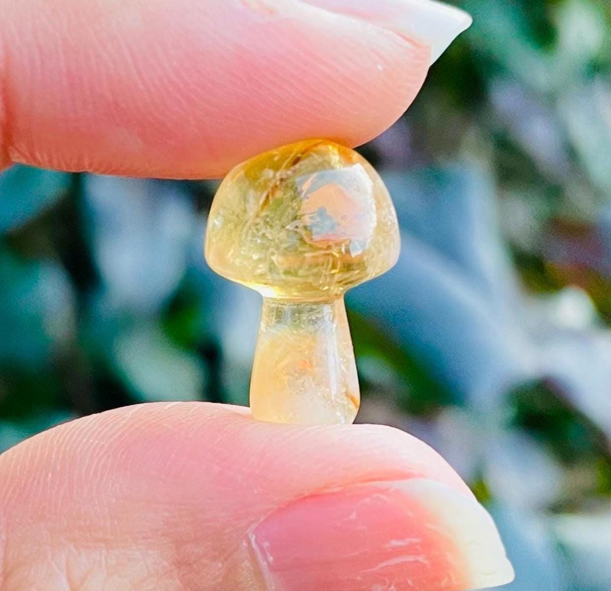 Mini Citrine Crystal Mushroom: Tiny Carved Golden Citrine Gemstone