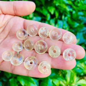 Natural Citrine Crystal Donut: Light Yellow Carved Gemstone (10-16 mm) Natural Citrine Crystal Donut: Light Yellow Carved Gemstone (10-16 mm)