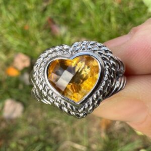 Vintage Sterling Silver Citrine Heart Ring, Size 8, Judith Ripka Statement Jewelry November Birthstone Gift Vintage Sterling Silver Citrine Heart Ring, Size 8, Judith Ripka Statement Jewelry November Birthstone Gift