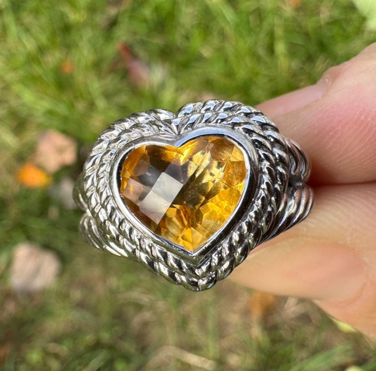 Vintage Sterling Silver Citrine Heart Ring, Size 8, Judith Ripka Statement Jewelry November Birthstone Gift