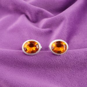 Citrine Sterling Silver Cufflinks – Yellow Gemstone Cuff Links for Men – Wedding, Business & Gift for Him Wedding And Formal Gift