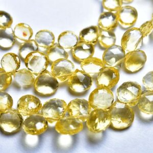 Citrine Heart Briolette Beads - 7 Inches - Natural Faceted Citrine Heart Briolettes - Size Is 6 - 8 Mm #1291