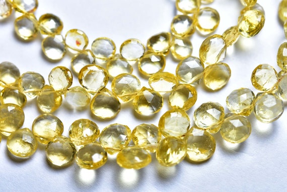 Citrine Heart Briolette Beads - 7 Inches - Natural Faceted Citrine Heart Briolettes - Size Is 6 - 8 Mm #1291