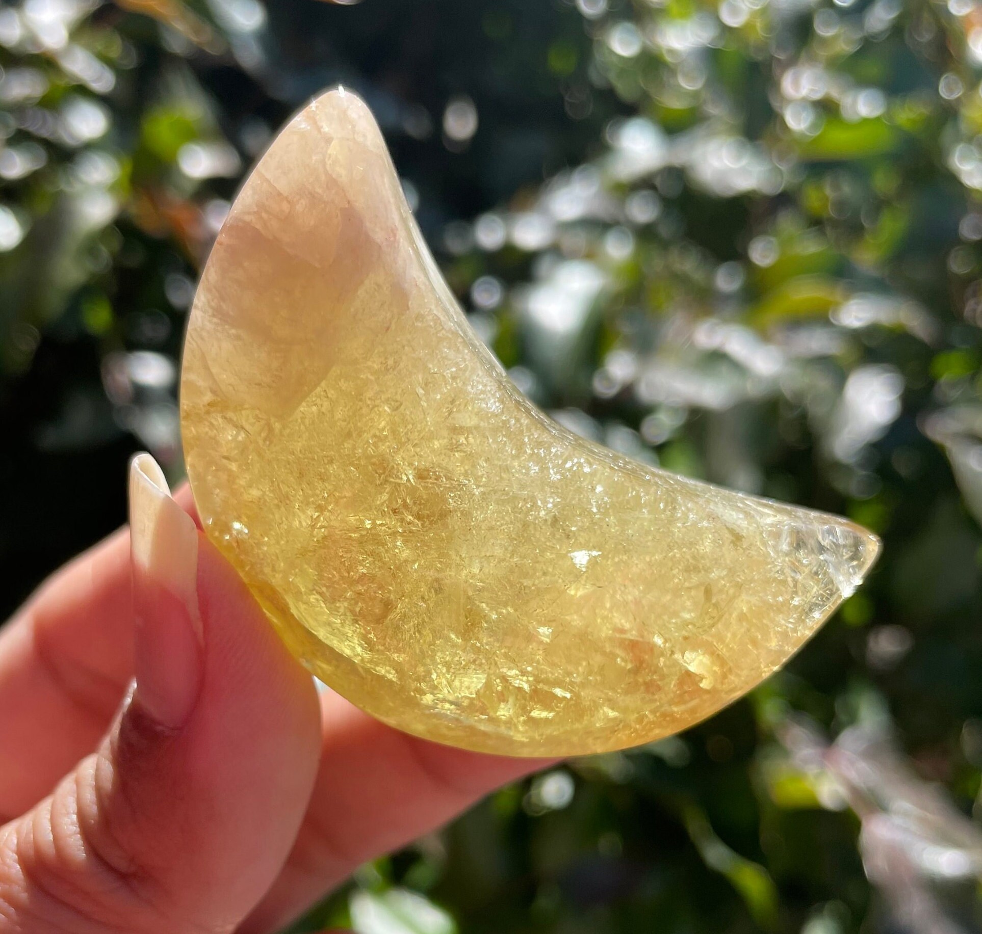 Citrine Crystal Moon: Yellow Tumbled Gemstone Carving (52g)