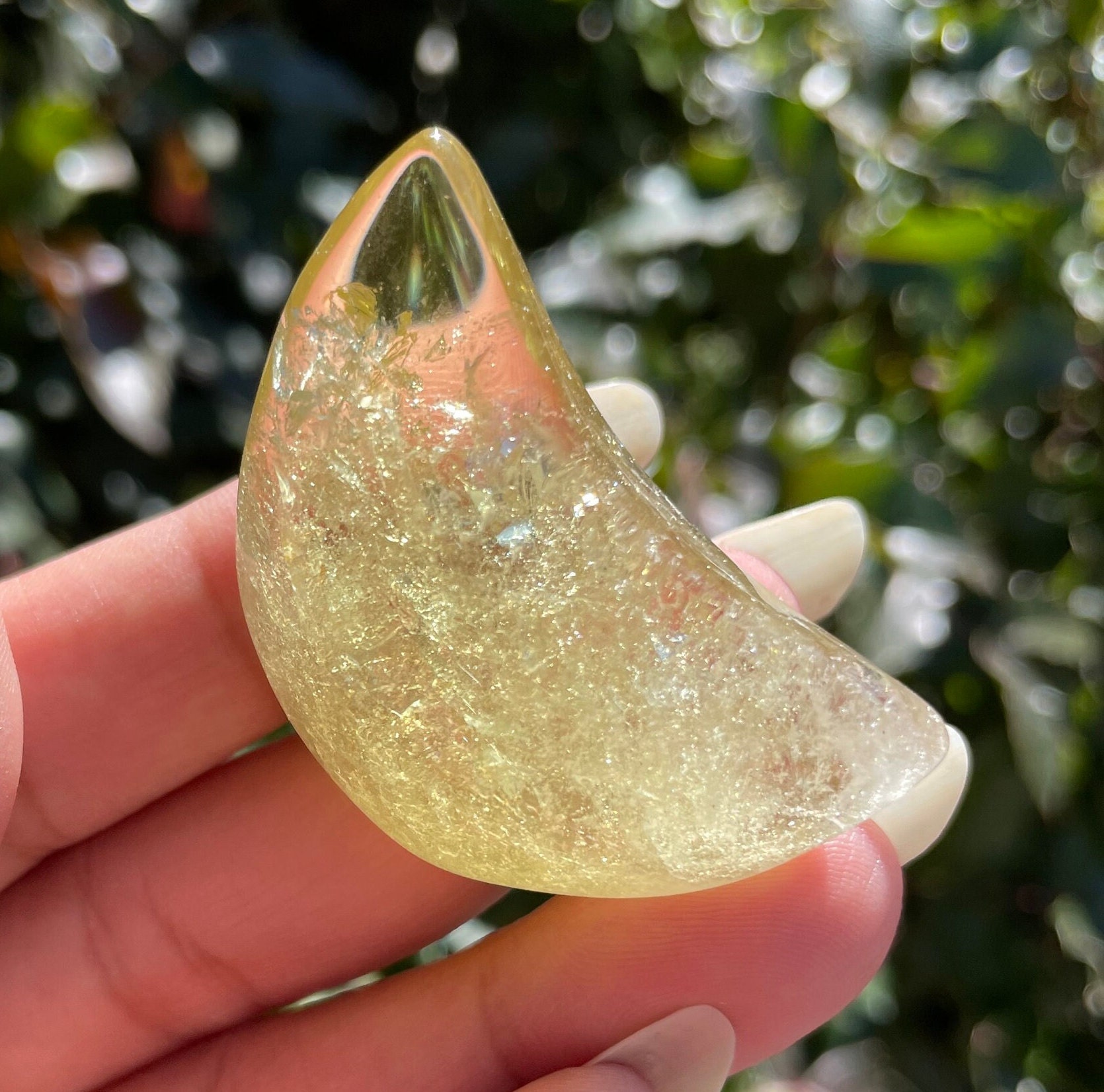 Citrine Crystal Moon: Yellow Tumbled Carving (32g)