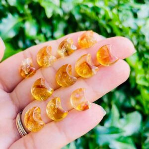 Micro Citrine Crystal Moon: Carved Tumbled Gemstone (9-12mm)