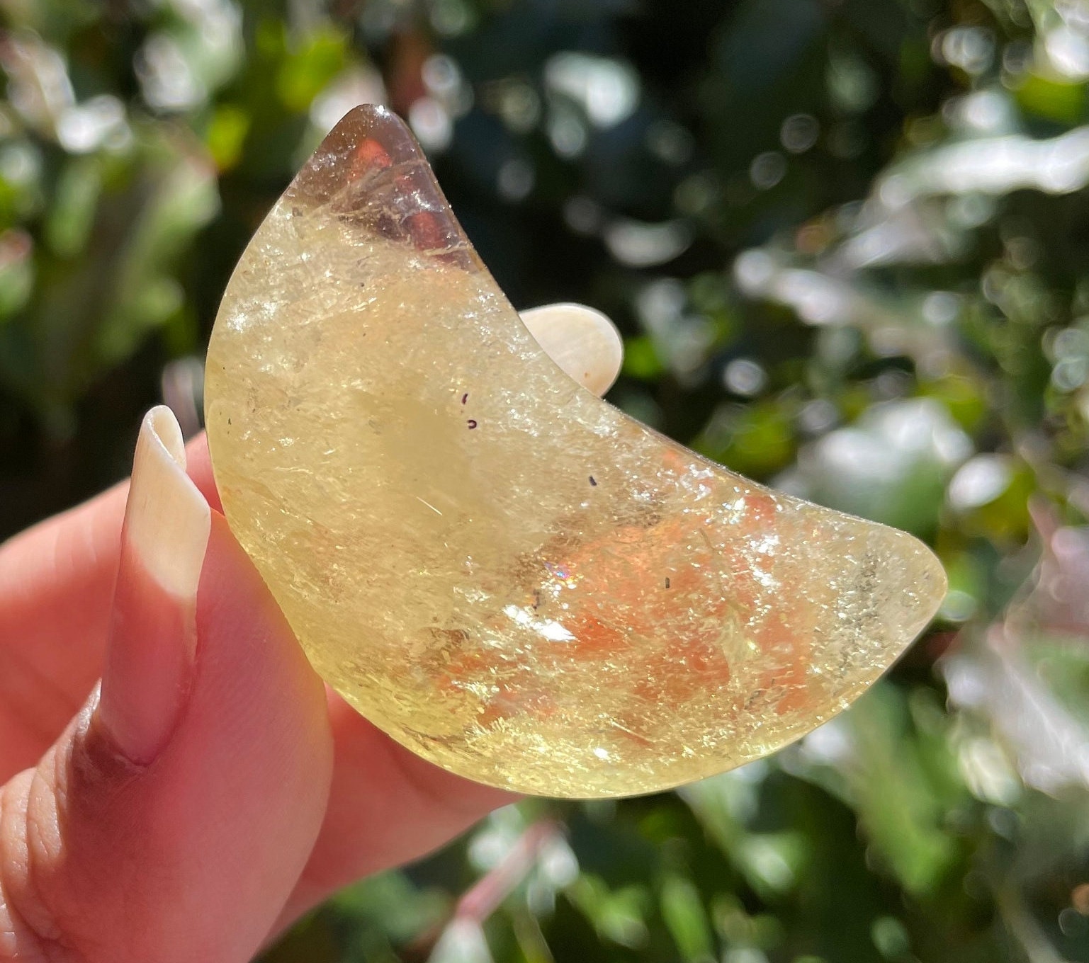 Citrine Moon Crystal: Yellow Tumbled Carving, Natural Gemstone (28g)