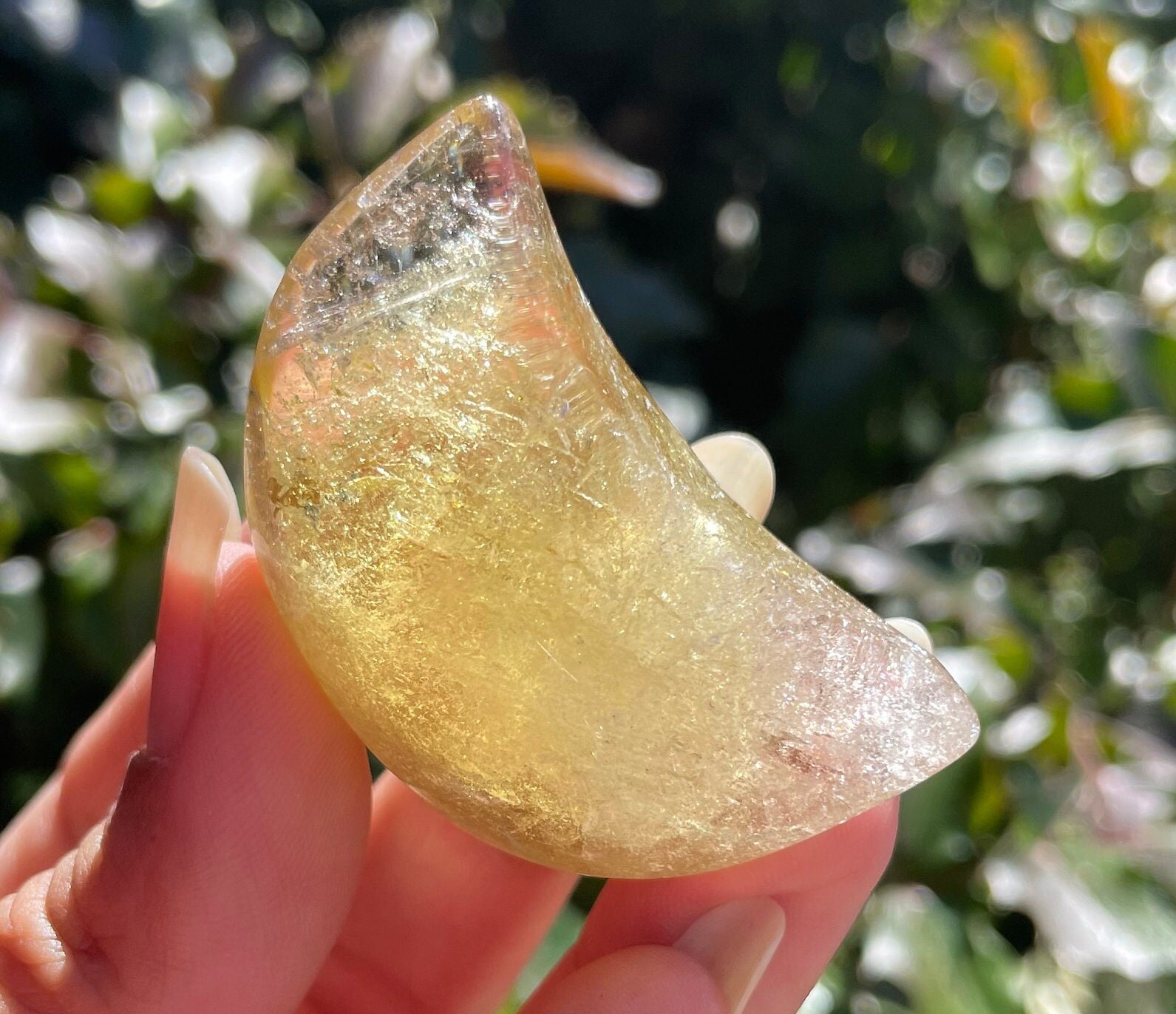 Citrine Moon Crystal: Yellow Tumbled Carving (44g)