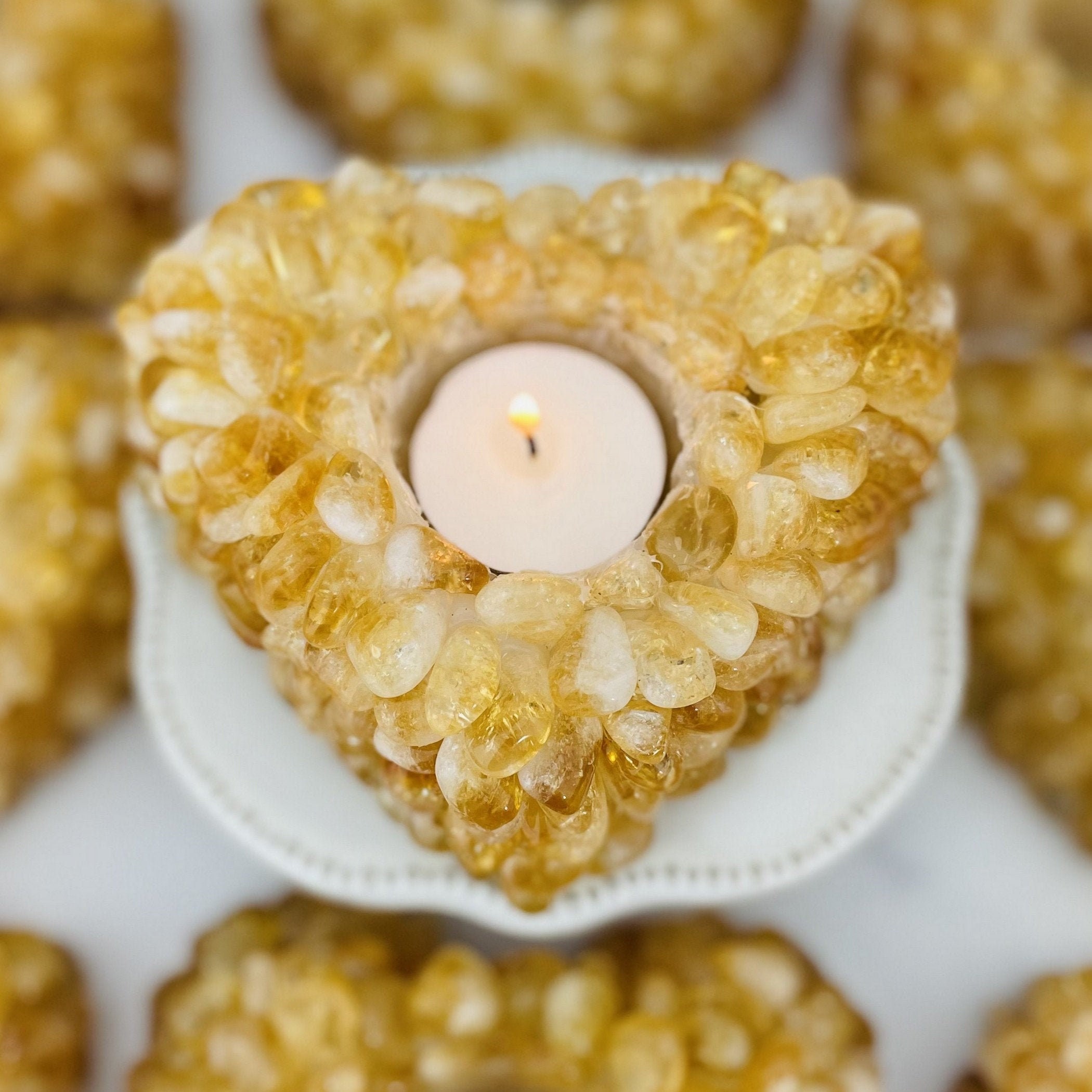 Citrine Tumbled Stone Heart Candle Holder - (rk6a-20)