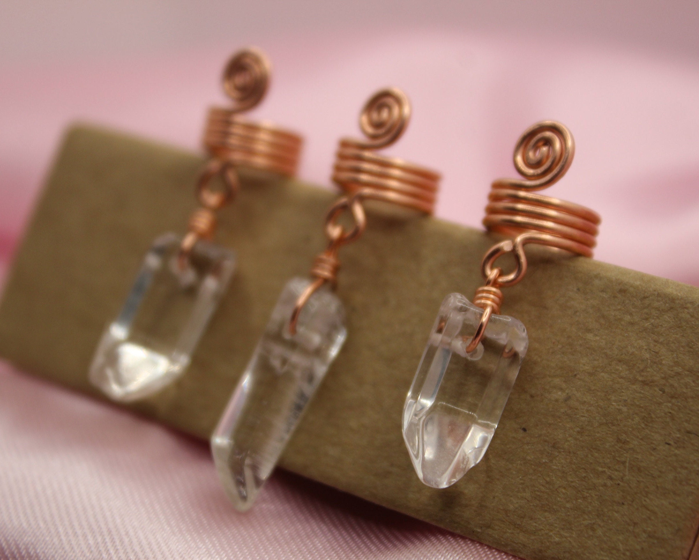 Clear Quartz & Copper Loc Or Braid Jewelry, 3rd Eye Crystal Dreadlock Cuff, Gemstone Dread Beads And Hair Accessories Clear Quartz & Copper Loc Or Braid Jewelry, 3rd Eye Crystal Dreadlock Cuff, Gemstone Dread Beads And Hair Accessories