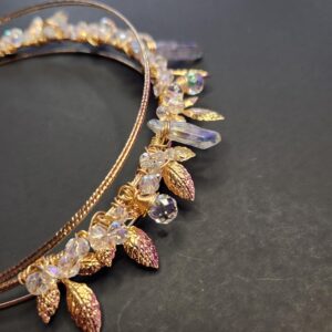 Clear Quartz Crystal Crown, Floral Bridal Headpiece