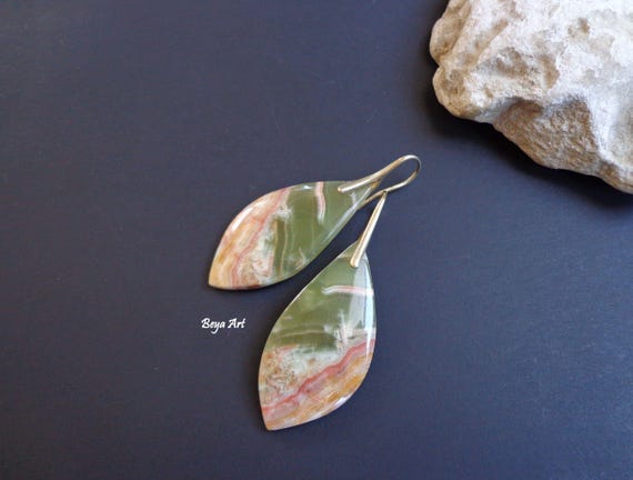 Colorful Stone Earrings, Unique Crystal Jewelry For Women, Statement Large Leaf Earrings