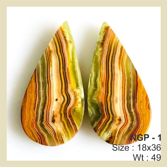 Colourful Banded Calcite Cabochon Pair For Earring Or Craft Jewelry