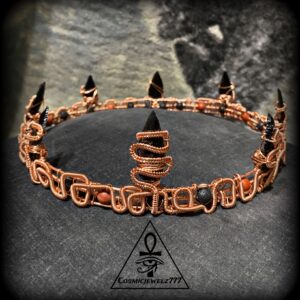 CR0WN • Obsidian • LAVA • Matte Red JASPER • Arrowhead • Copper Crystal Crown (Crown Diameter: 24 Inches)