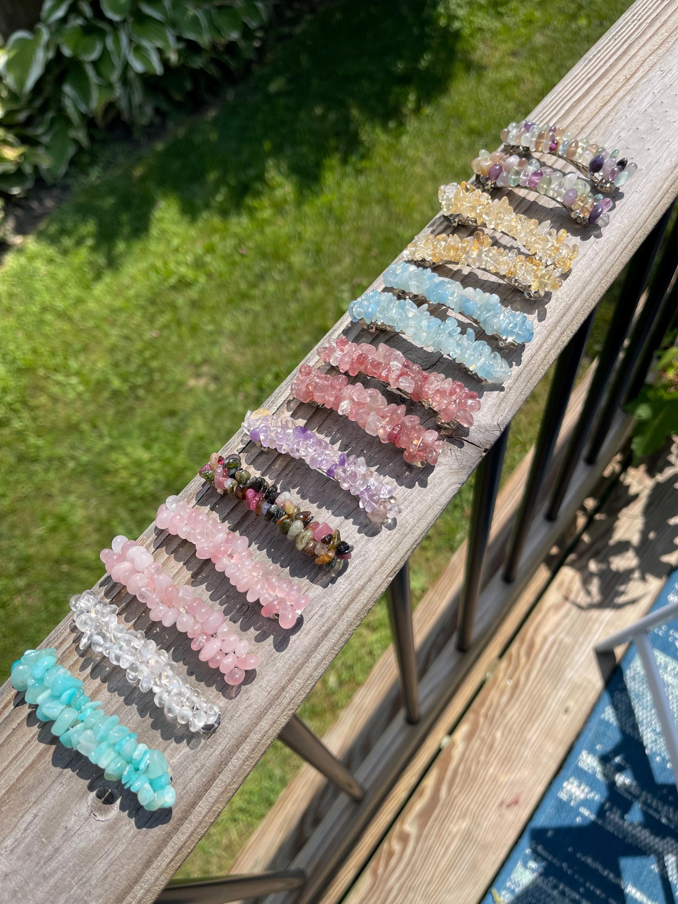Crystal Beaded Hair Clip Barrett Snap Clips Genuine Natural Gemstone Crystals 1201