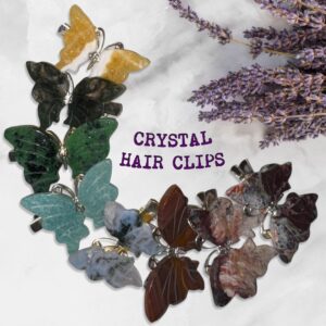 Crystal Butterfly Hair Clip • Real Gemstone Barrette - Carved Stone Hair Accessories • Natural Crystal Hair Jewelry • Gift for Her