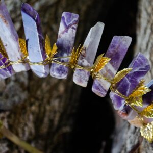 Crystal crown amethyst crystal tiara gold leaf