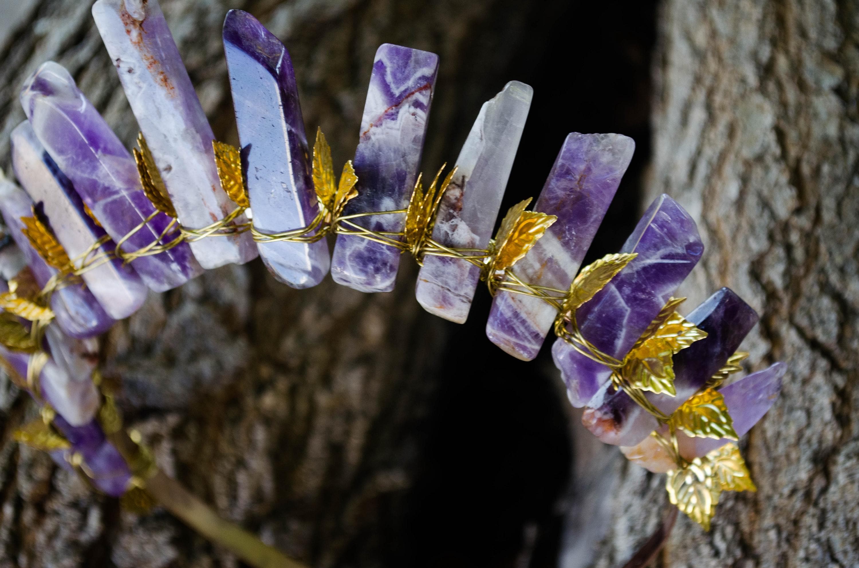 Crystal Crown Amethyst Crystal Tiara Gold Leaf Crystal Crown Amethyst Crystal Tiara Gold Leaf