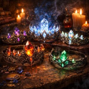 Crystal Crown Fantasy Art Print Set – Arcane Royal Headpieces (Digital Download)