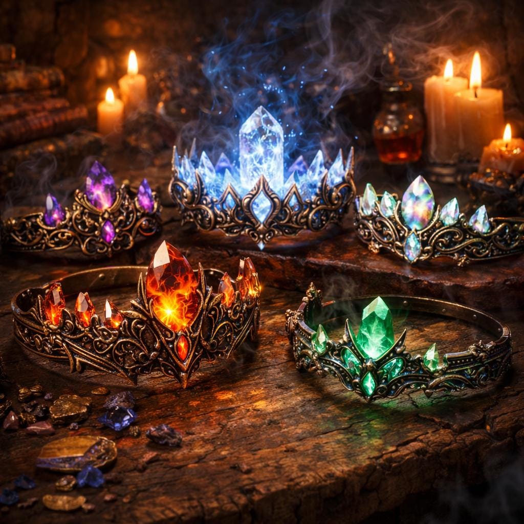 Crystal Crown Fantasy Art Print Set – Arcane Royal Headpieces (digital Download) Crystal Crown Fantasy Art Print Set – Arcane Royal Headpieces (digital Download)