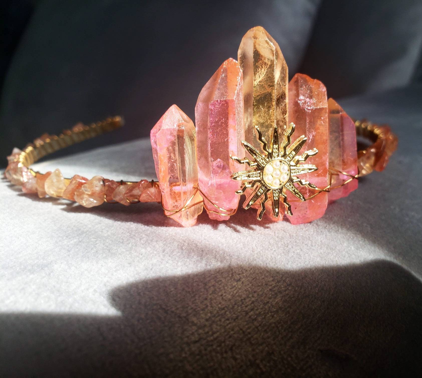Crystal Crown Headpiece - Festival Crown - Boho Quartz Crown - Quartz Crystal Headpiece - Sunstone Headband Tiara - Boho Festival Crown