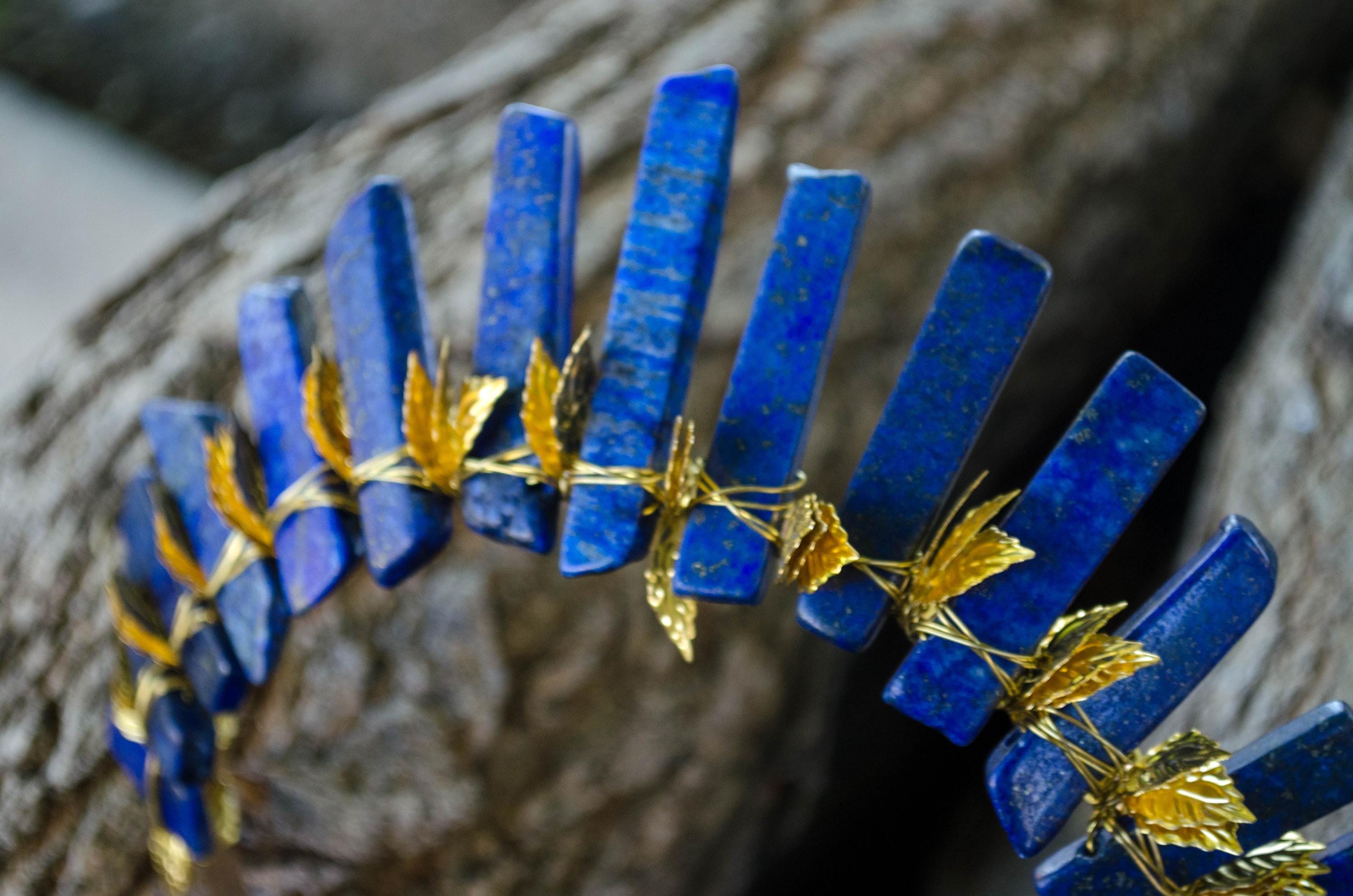 Crystal Crown Lapis Lazuli Crystal Tiara Gold Leaf Crystal Crown Lapis Lazuli Crystal Tiara Gold Leaf