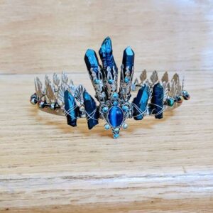 Crystal Crown Tiara: Silver Blue Titanium Aura Quartz, Medieval Headband