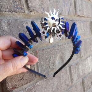 Crystal Crown, Wiccan Crown, Princess Crown, Stone Crown, Sun Moonstone Crown, Quartz crystal crown, Princess Tiara, Birthday Tiara