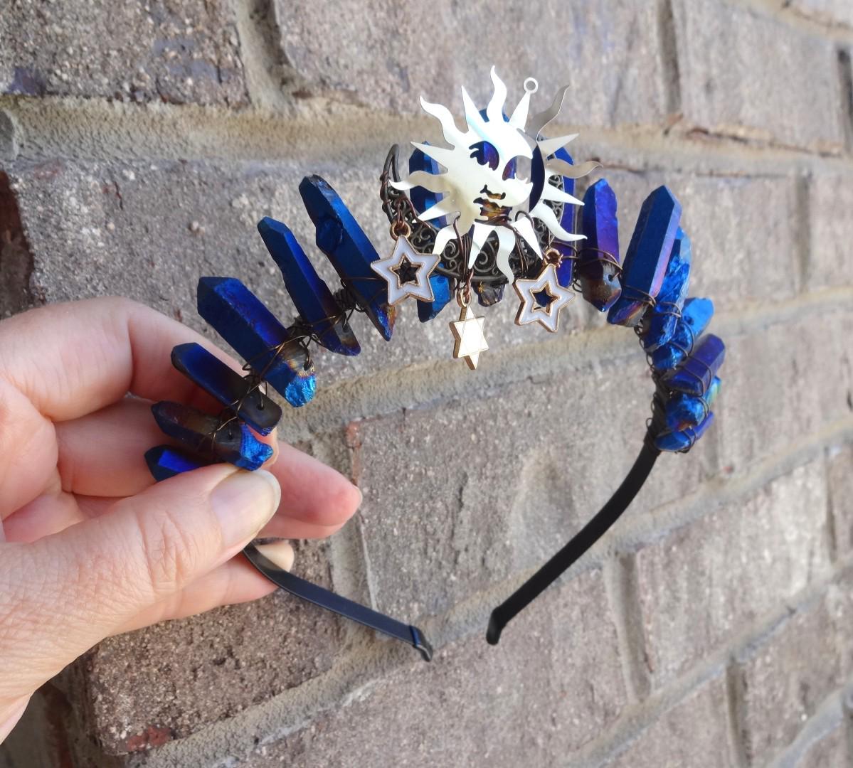 Crystal Crown, Wiccan Crown, Princess Crown, Stone Crown, Sun Moonstone Crown, Quartz Crystal Crown, Princess Tiara, Birthday Tiara