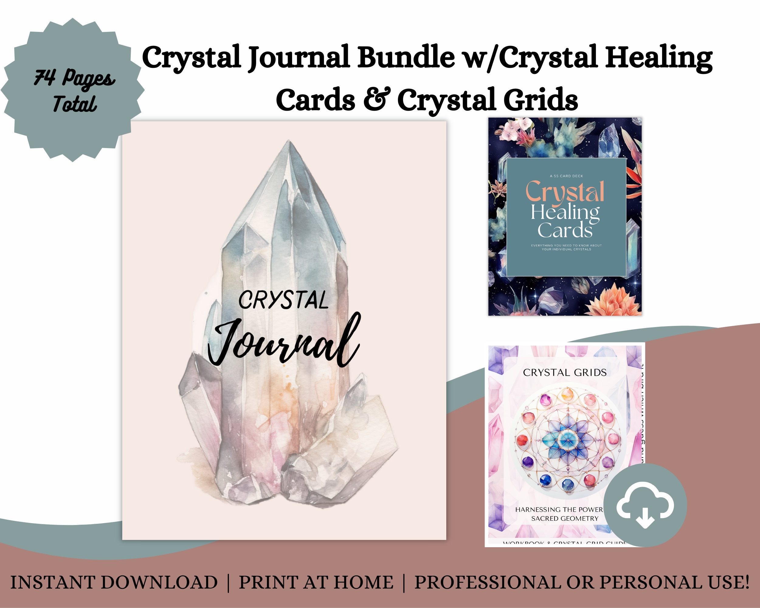 Crystal Journal Bundle | Crystal Healing Cards, Crystal Grid Workbook & Guide, Crystal Journal | Healing Crystals | Pdf Instant Download