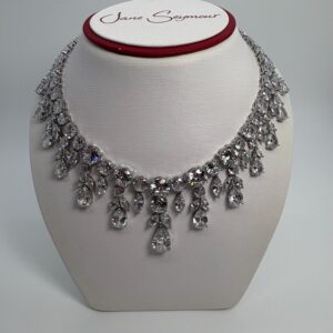 Cubic Zirconia Statement Bib Necklace And Earrings Set, CZ Royal Necklace Set, Cubic Zirconia Wedding Necklace
