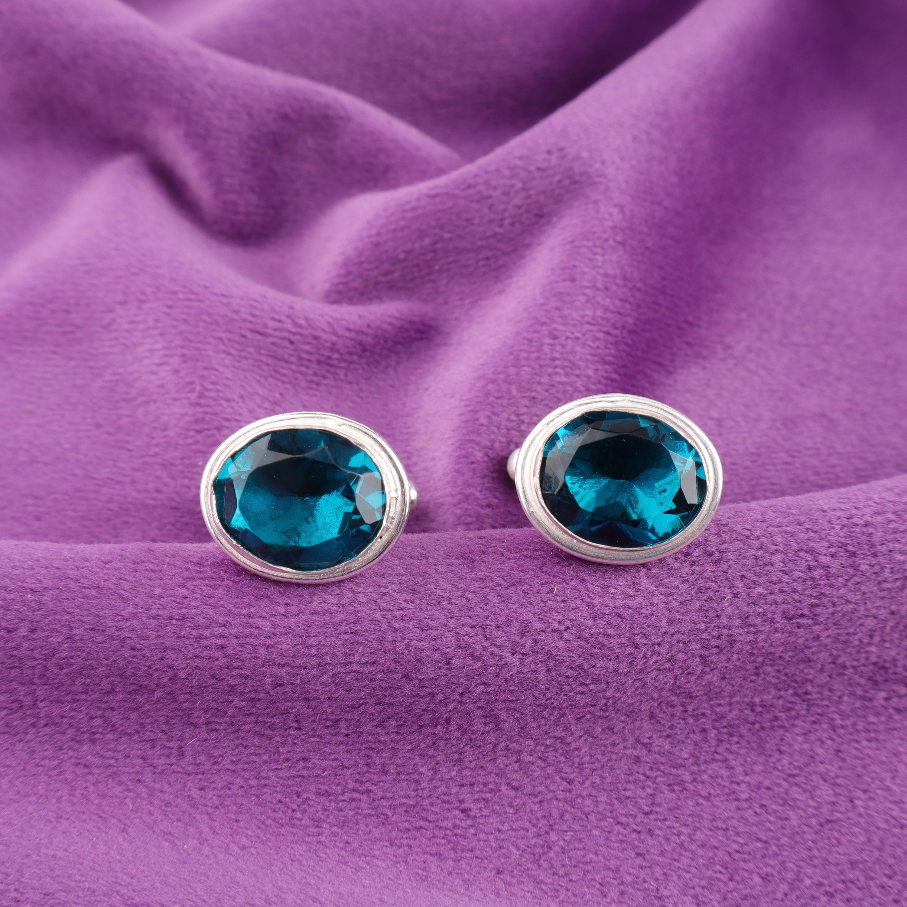 Cufflinks For Man Silver Crystal Cufflinks Apatite Silver Crystal Cufflinks Groomsmen Gift Father Of The Bride Groom Gifts, Blue Cufflinks