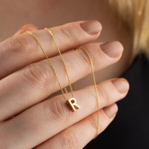 Custom Initial Necklace, 925 Sterling Silver Casting Letter Charm, Personalized 18k Gold Name Necklace, Gift for Mom, Up to 8 Letters 10mm