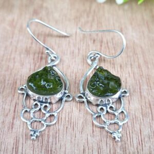 Czech Moldavite Earrings: 925 Sterling Silver Gemstone Jewelr